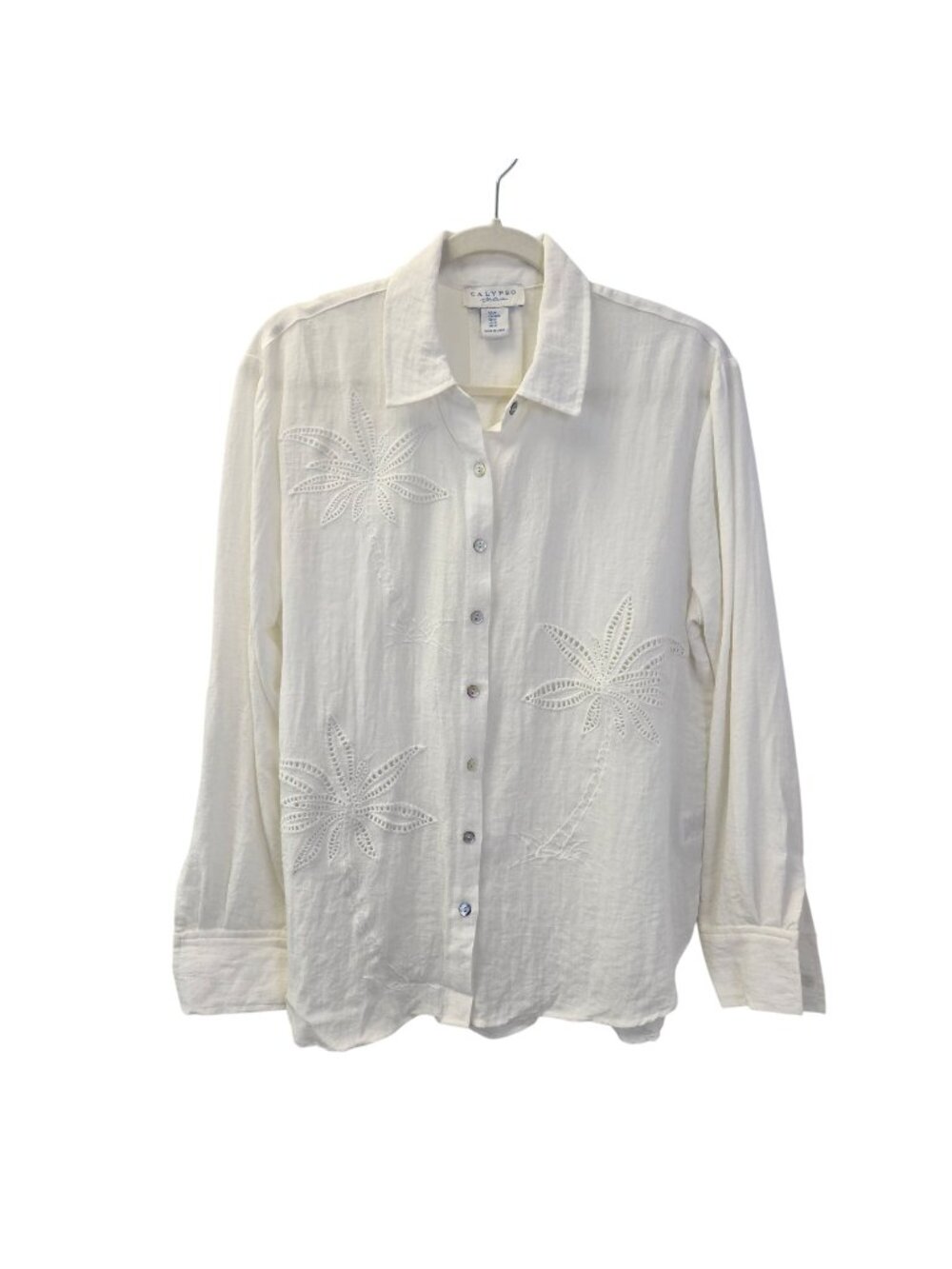Calypso St. Barth Rayon Blend Tropical Print Eyelet Button Down Shirt Size Mediu